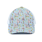 Watercolor Cartoon Cow Pattern Print White Mesh Trucker Cap