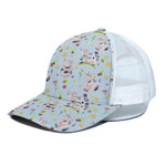 Watercolor Cartoon Cow Pattern Print White Mesh Trucker Cap