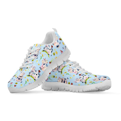 Watercolor Cartoon Cow Pattern Print White Running Shoes