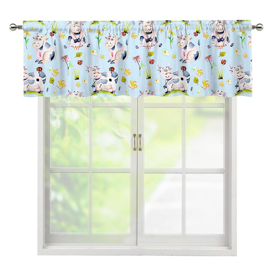 Watercolor Cartoon Cow Pattern Print Window Valance