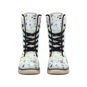 Watercolor Cartoon Cow Pattern Print Winter Boots