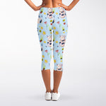 Watercolor Cartoon Cow Pattern Print Women's Capri Leggings