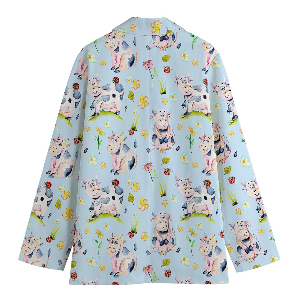Watercolor Cartoon Cow Pattern Print Women's Cotton Blazer