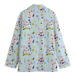Watercolor Cartoon Cow Pattern Print Women's Cotton Blazer
