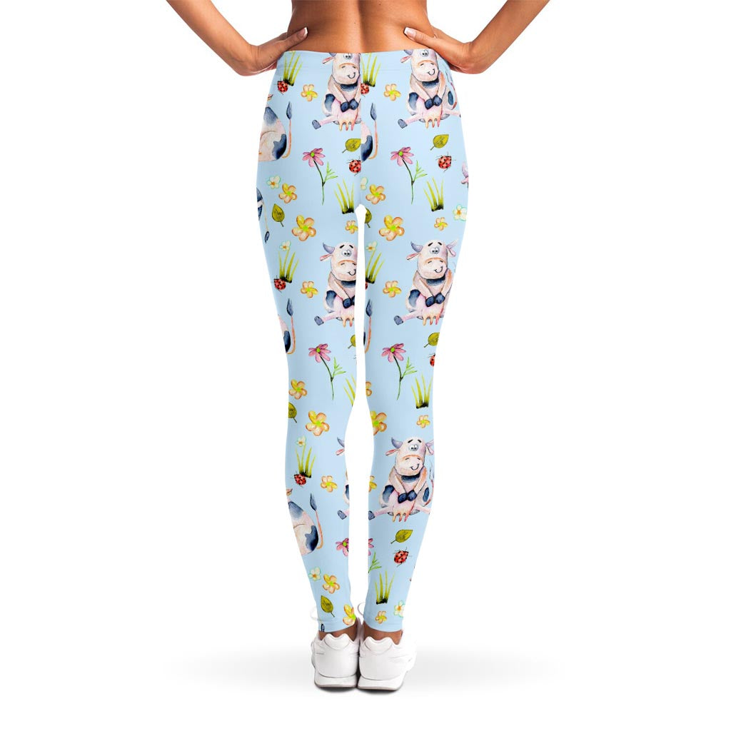 Watercolor Cartoon Cow Pattern Print Women's Leggings