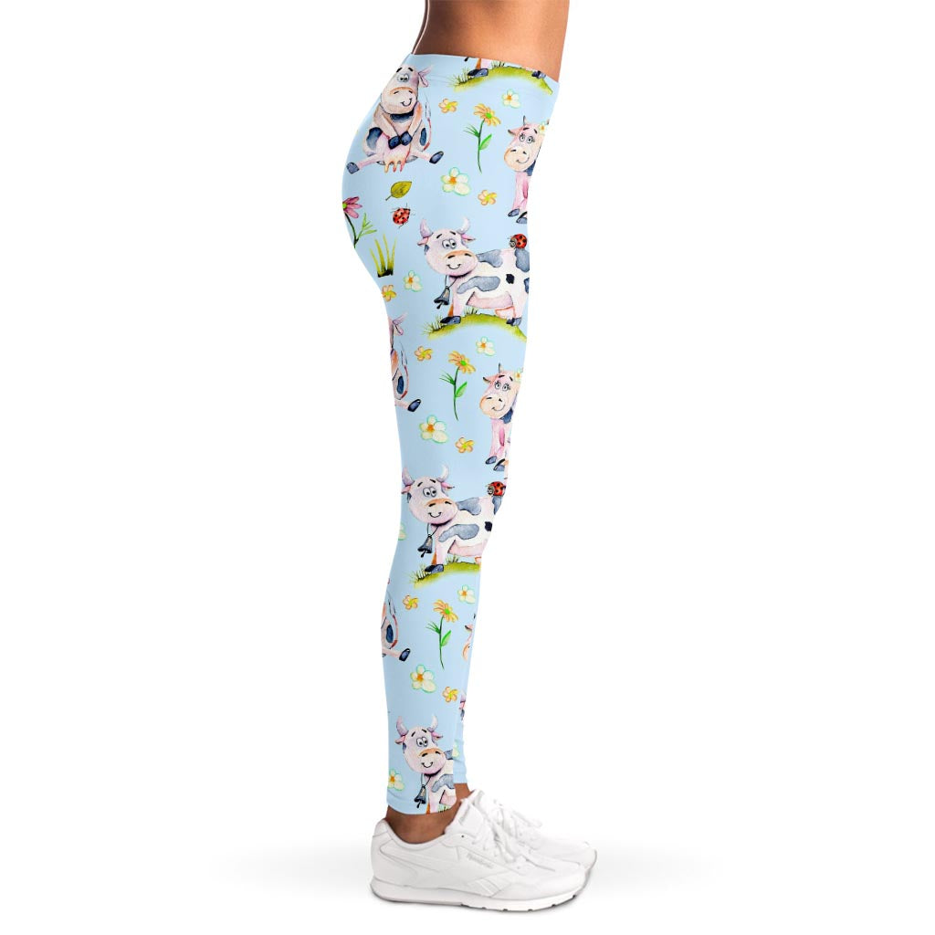 Watercolor Cartoon Cow Pattern Print Women's Leggings