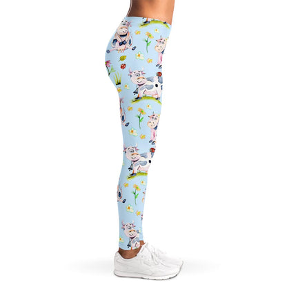 Watercolor Cartoon Cow Pattern Print Women's Leggings