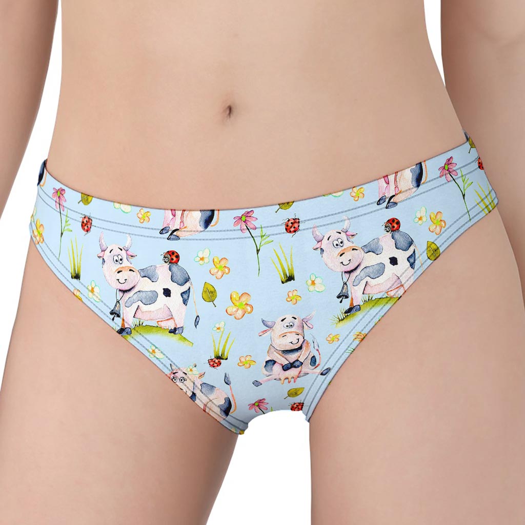 Watercolor Cartoon Cow Pattern Print Women's Panties