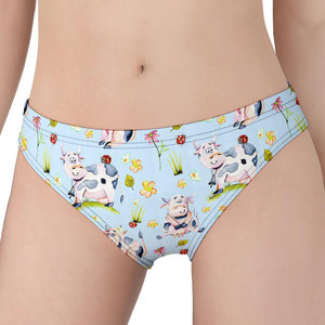 Watercolor Cartoon Cow Pattern Print Women's Panties