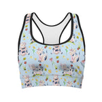 Watercolor Cartoon Cow Pattern Print Women's Sports Bra