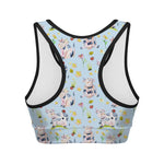 Watercolor Cartoon Cow Pattern Print Women's Sports Bra