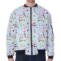 Watercolor Cartoon Cow Pattern Print Zip Sleeve Bomber Jacket