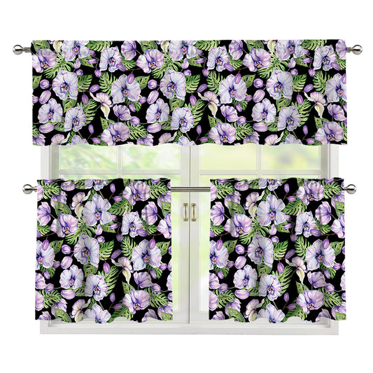 Watercolor Cattleya Pattern Print 3 Piece Kitchen Curtains