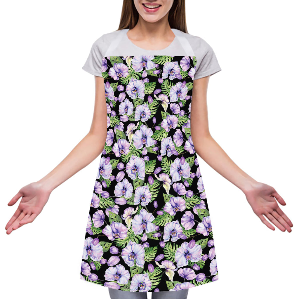 Watercolor Cattleya Pattern Print Adjustable Apron