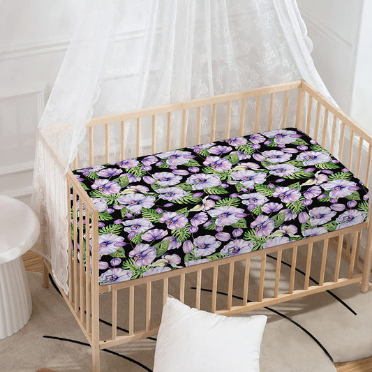Watercolor Cattleya Pattern Print Baby Crib Sheet