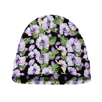 Watercolor Cattleya Pattern Print Beanie