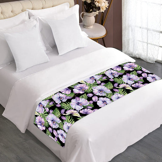 Watercolor Cattleya Pattern Print Bed Runner