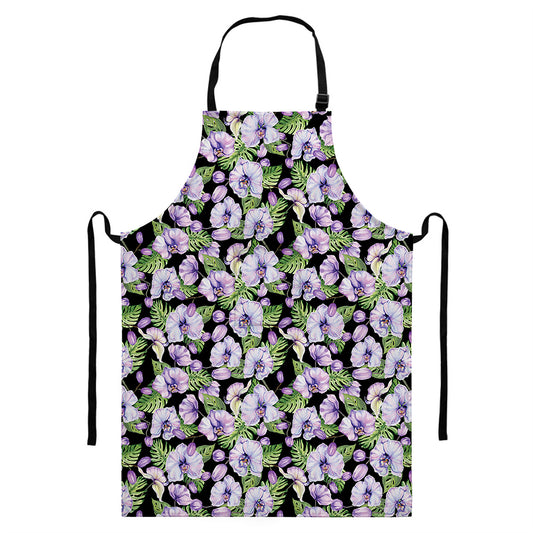 Watercolor Cattleya Pattern Print Bib Apron With Pocket