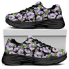 Watercolor Cattleya Pattern Print Black Chunky Shoes