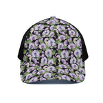 Watercolor Cattleya Pattern Print Black Mesh Trucker Cap