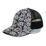 Watercolor Cattleya Pattern Print Black Mesh Trucker Cap
