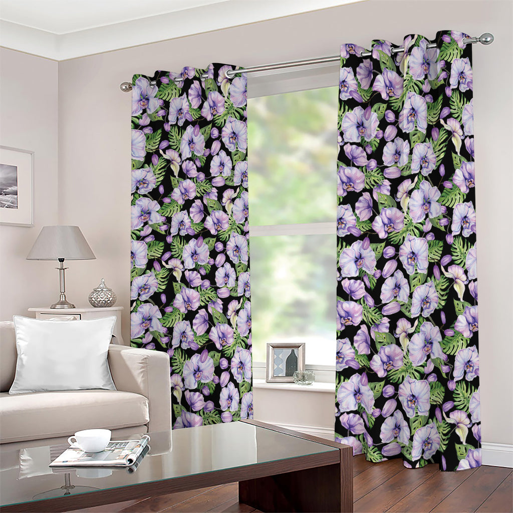 Watercolor Cattleya Pattern Print Blackout Grommet Curtains