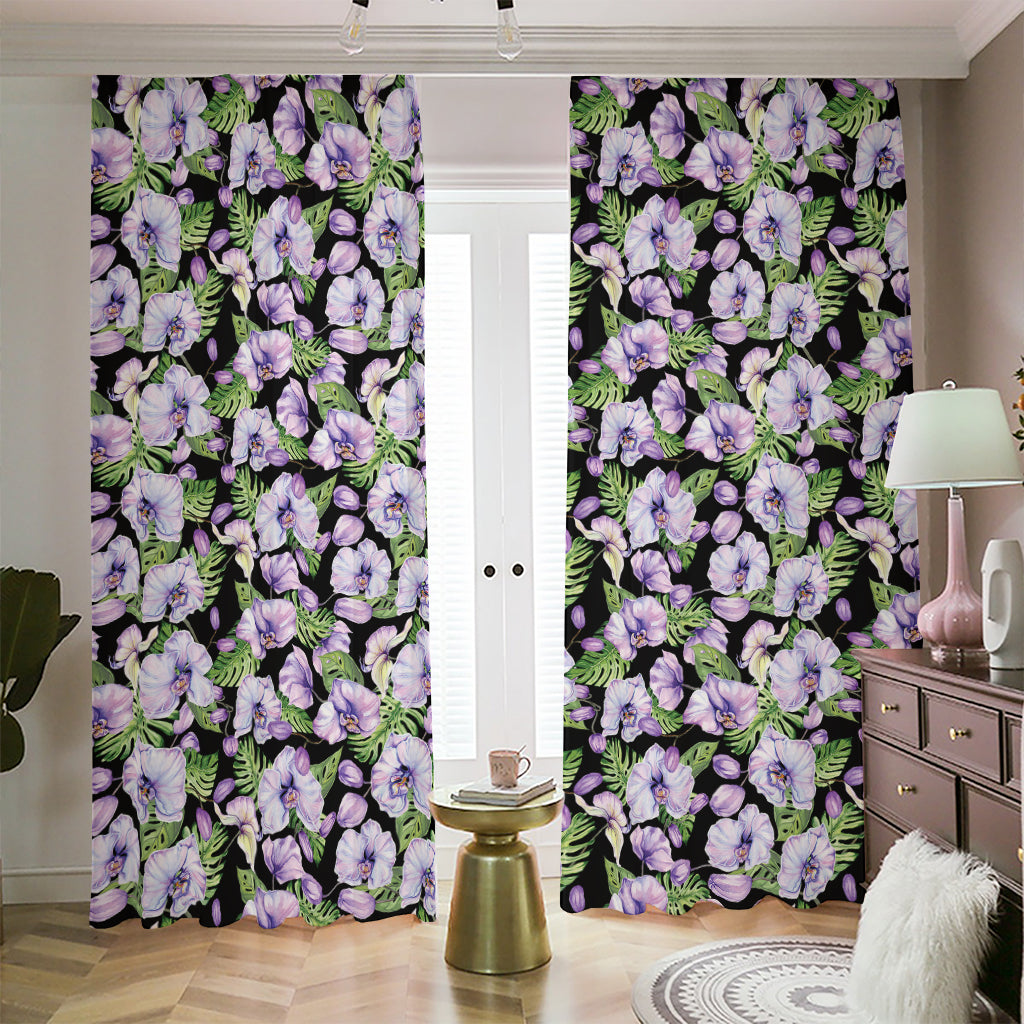 Watercolor Cattleya Pattern Print Blackout Pencil Pleat Curtains