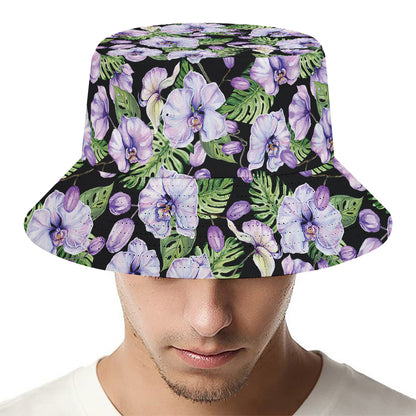 Watercolor Cattleya Pattern Print Bucket Hat