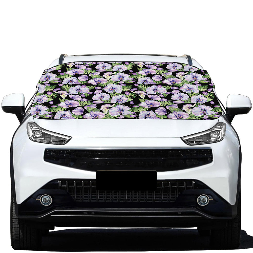 Watercolor Cattleya Pattern Print Car Windshield Snow Cover