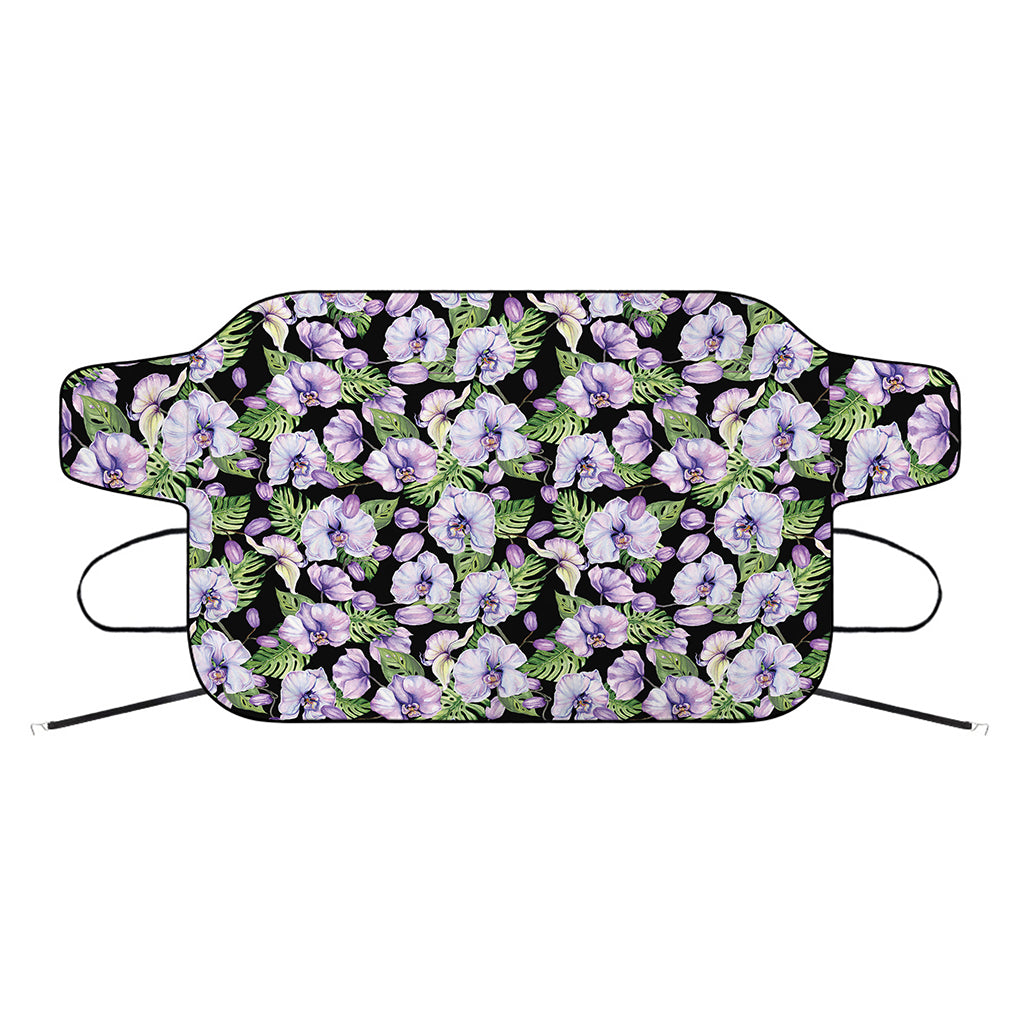 Watercolor Cattleya Pattern Print Car Windshield Snow Cover