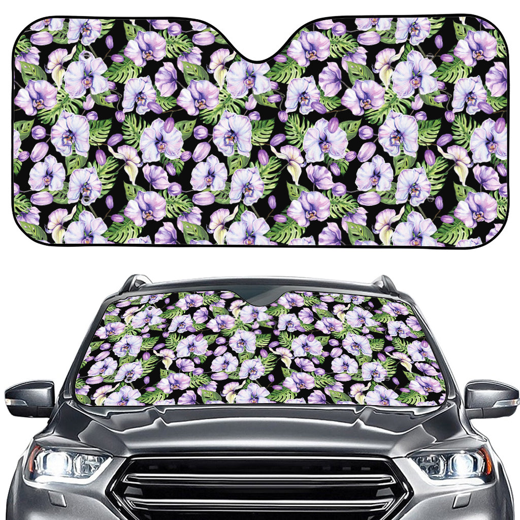 Watercolor Cattleya Pattern Print Car Windshield Sun Shade