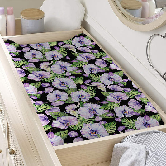 Watercolor Cattleya Pattern Print Changing Pad Cover
