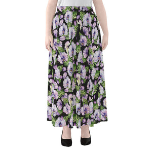 Watercolor Cattleya Pattern Print Chiffon Maxi Skirt