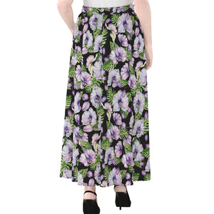 Watercolor Cattleya Pattern Print Chiffon Maxi Skirt