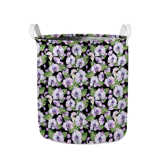 Watercolor Cattleya Pattern Print Collapsible Laundry Basket