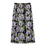 Watercolor Cattleya Pattern Print Cotton Front Slit Maxi Skirt