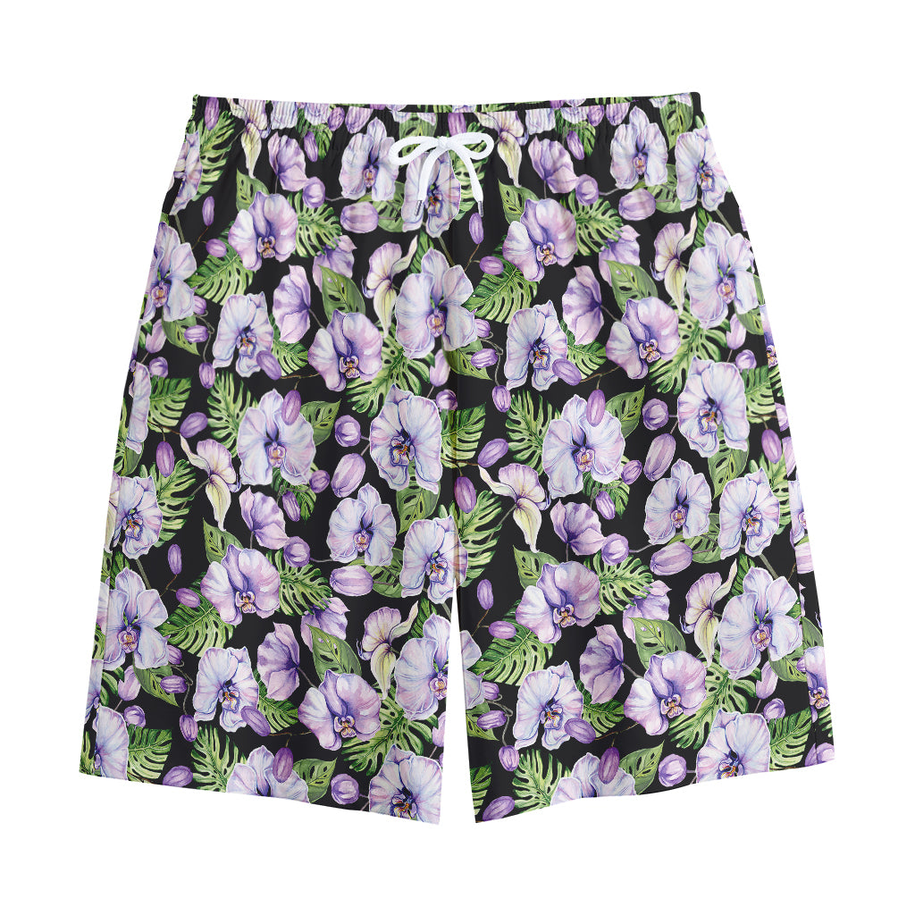 Watercolor Cattleya Pattern Print Cotton Shorts