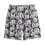 Watercolor Cattleya Pattern Print Cotton Shorts