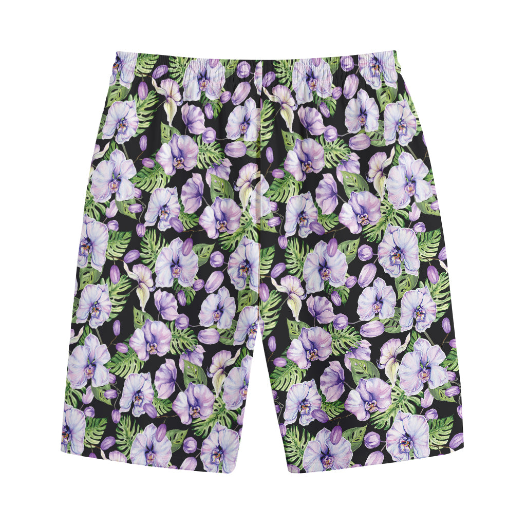 Watercolor Cattleya Pattern Print Cotton Shorts