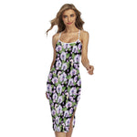 Watercolor Cattleya Pattern Print Cross Back Cami Dress