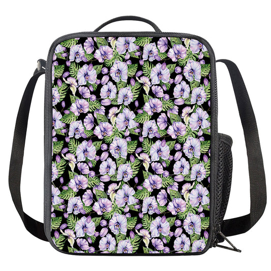 Watercolor Cattleya Pattern Print Crossbody Lunch Bag