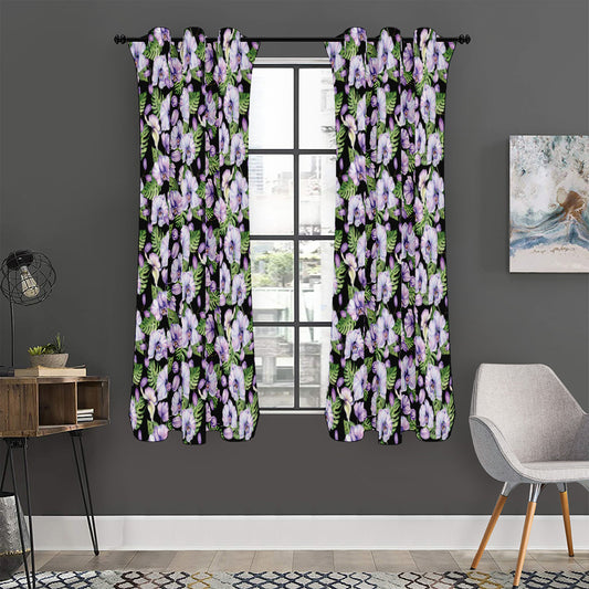 Watercolor Cattleya Pattern Print Curtain