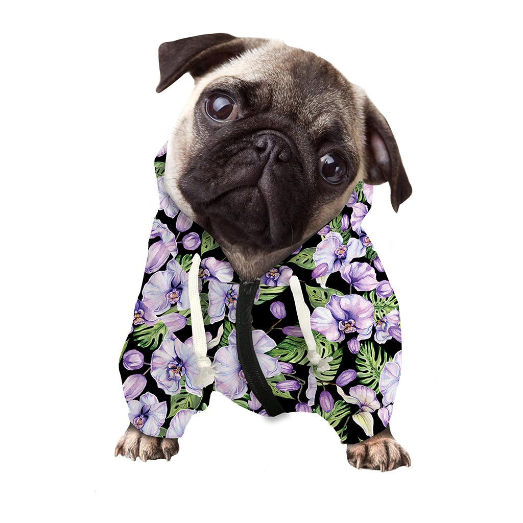 Watercolor Cattleya Pattern Print Dog Zip Up Hoodie