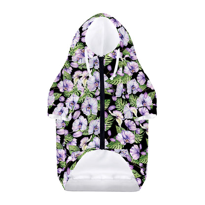 Watercolor Cattleya Pattern Print Dog Zip Up Hoodie