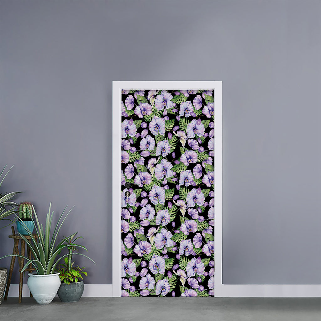 Watercolor Cattleya Pattern Print Door Sticker