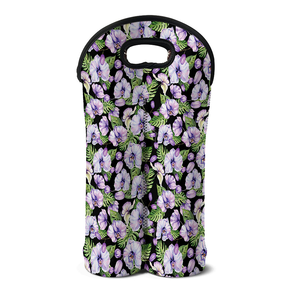 Watercolor Cattleya Pattern Print Double Neoprene Wine Tote