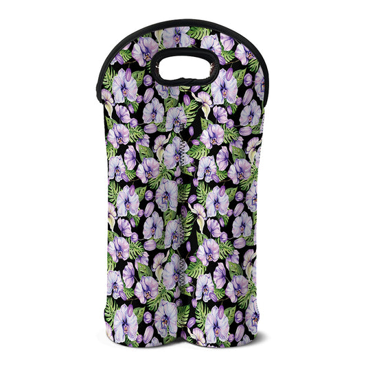 Watercolor Cattleya Pattern Print Double Neoprene Wine Tote