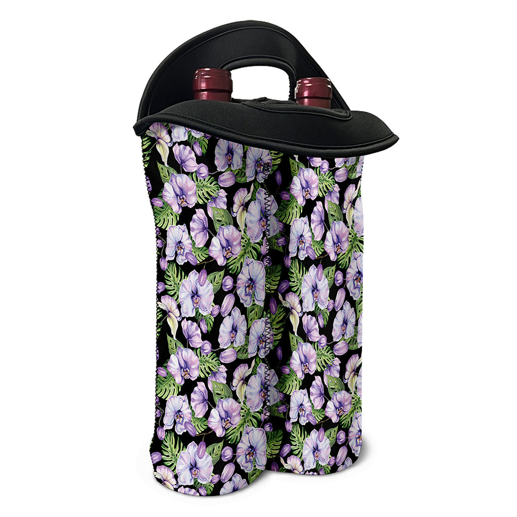 Watercolor Cattleya Pattern Print Double Neoprene Wine Tote