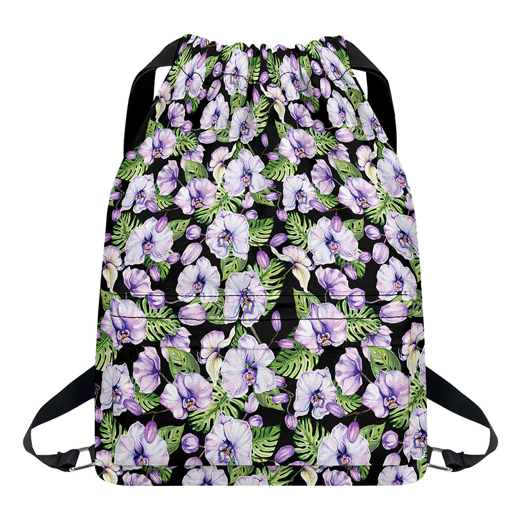 Watercolor Cattleya Pattern Print Drawstring Backpack