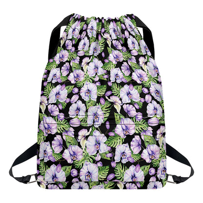 Watercolor Cattleya Pattern Print Drawstring Backpack